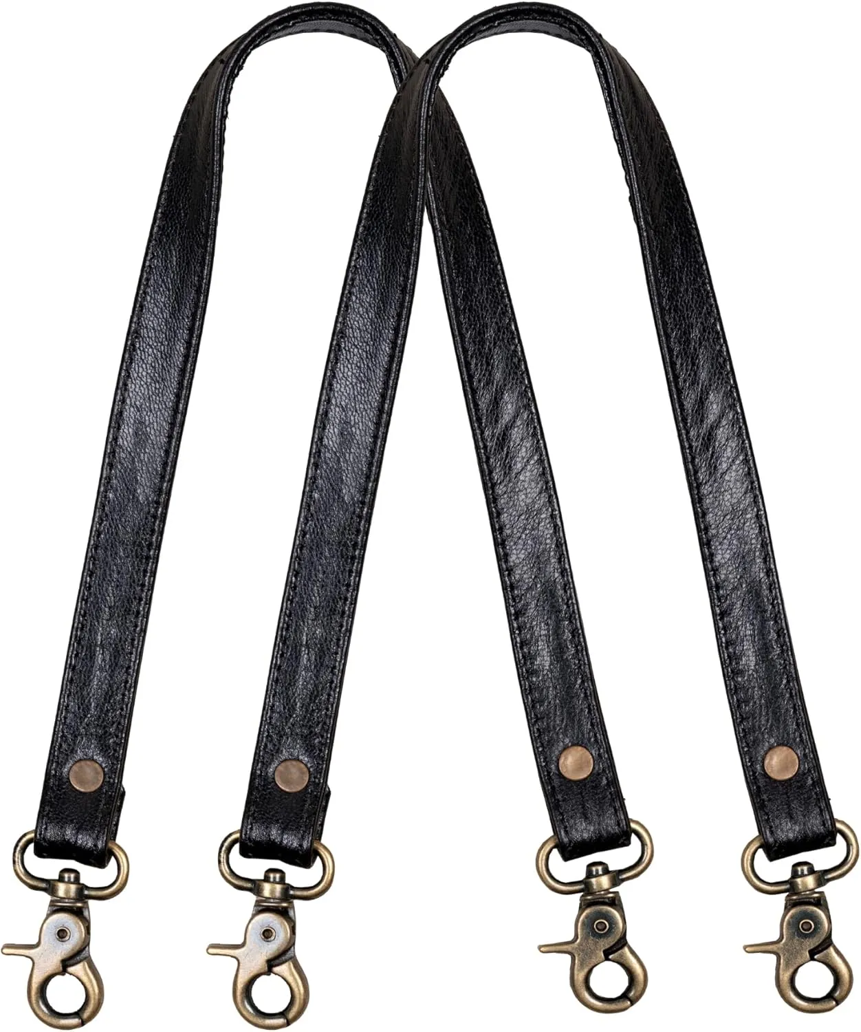 HB Full Grain Leather Purse Strap 2Pcs ~ 24" Premium Short Purse Replacement Handles for Handbag Underarm Bags with Brass Buckles (Black)