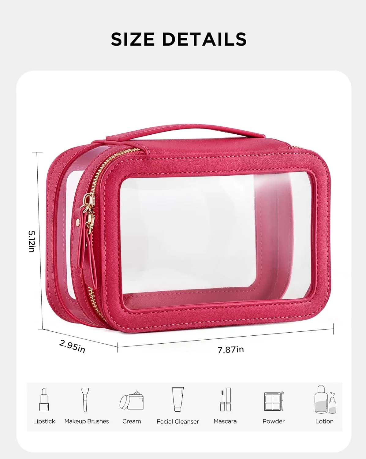 HBlife Clear Makeup Bag Organizer, Portable Travel Toiletry Cosmetic Bag Case for Women, Medium Make Up Bag Makeup Train Case Transparent Storage Bag Pouch with Handle(Hot Pink)