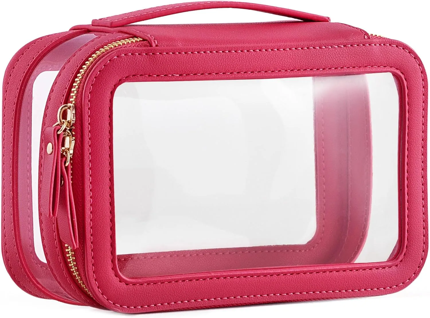 HBlife Clear Makeup Bag Organizer, Portable Travel Toiletry Cosmetic Bag Case for Women, Medium Make Up Bag Makeup Train Case Transparent Storage Bag Pouch with Handle(Hot Pink)