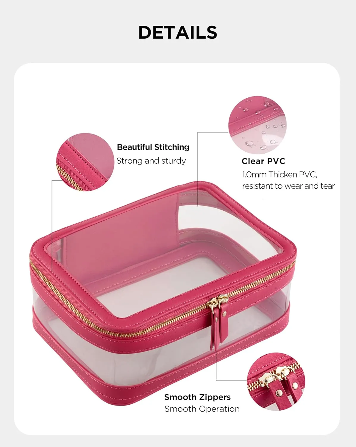 HBlife Clear Makeup Bag Organizer, Portable Travel Toiletry Cosmetic Bag Case for Women, Medium Make Up Bag Makeup Train Case Transparent Storage Bag Pouch with Handle(Hot Pink)