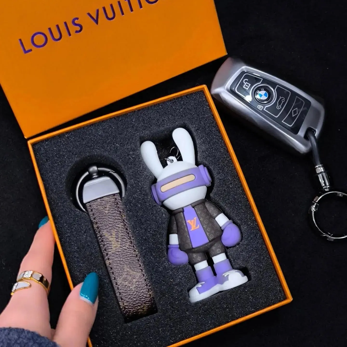 Headphone Bunny Monogram Keychain
