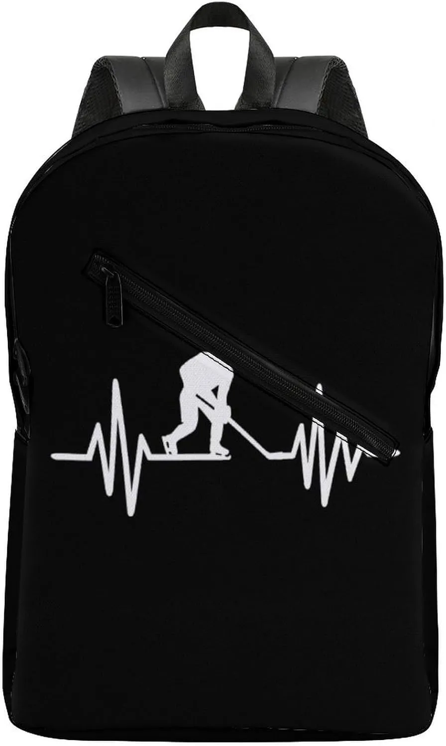 Heartbeat Ice Hockey Fashion Camping Backpack for Men Travel Backpack Casual Shoulder Bag for Work Shopping University