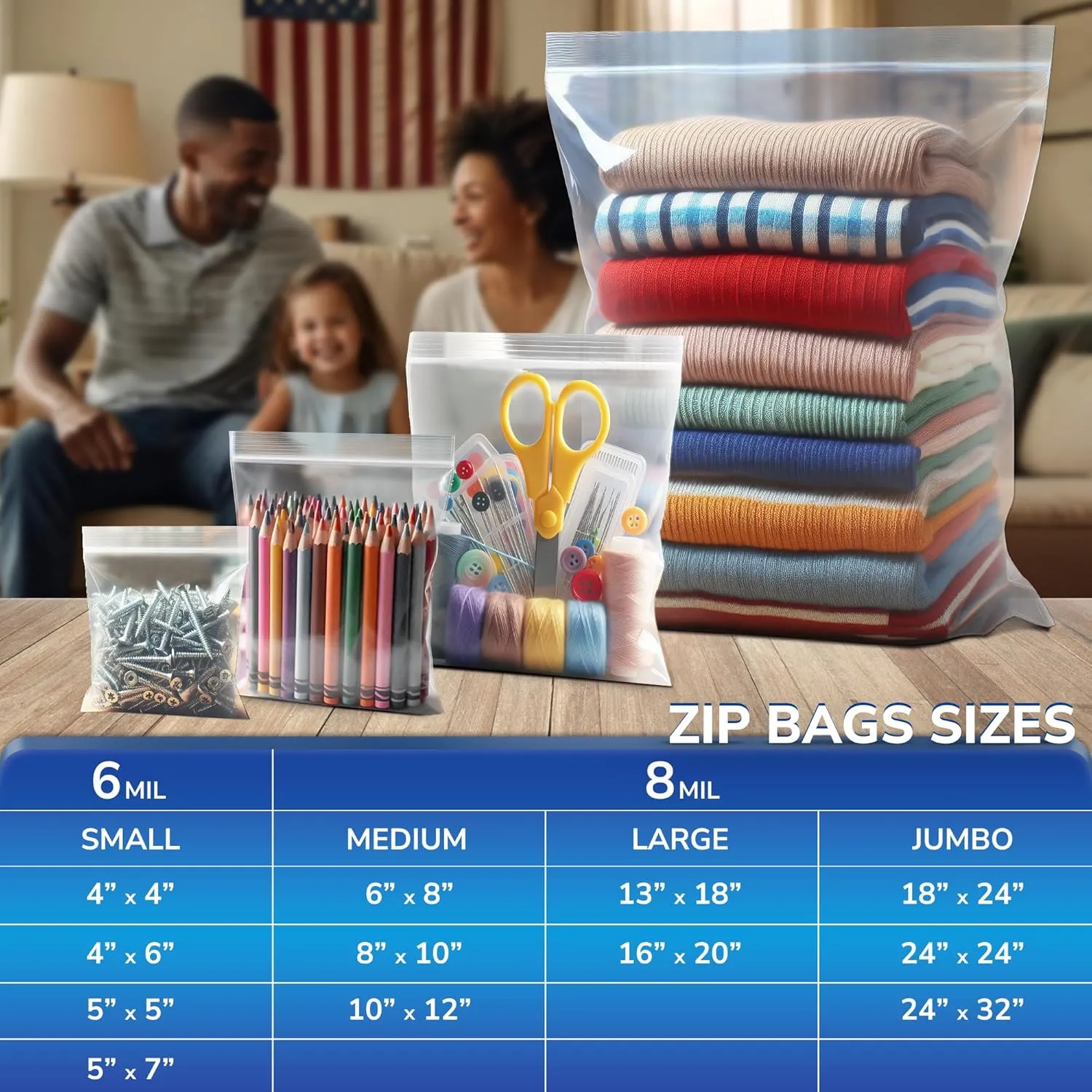 Heavy Duty Plastic Zipper Bags – Reusable Storage Gallon Bags for Cakes, Food, Kitchen Tools – 6 Mil to 8 Mil, Multiple Sizes, Bulk Packs Available 13"x18" Pack 20