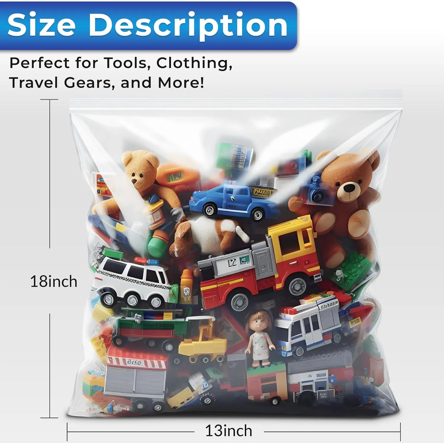 Heavy Duty Plastic Zipper Bags – Reusable Storage Gallon Bags for Cakes, Food, Kitchen Tools – 6 Mil to 8 Mil, Multiple Sizes, Bulk Packs Available 13"x18" Pack 20