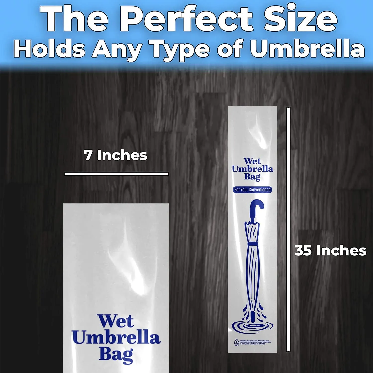 Heavy Duty Universal Fit Umbrella Rain Bags 100 Pk. Big Covers for Wet Umbrellas. Large Disposable Clear Plastic Sleeves Keep Church or Lobby Floors Dry. Perfect Refill for Any Bag Stand or Holder.