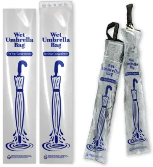 Heavy Duty Universal Fit Umbrella Rain Bags 100 Pk. Big Covers for Wet Umbrellas. Large Disposable Clear Plastic Sleeves Keep Church or Lobby Floors Dry. Perfect Refill for Any Bag Stand or Holder.