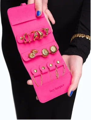 Hey Harper Travel Jewelry Organizer Roll – Compact Storage Pouch for Rings, Earrings, Necklaces & Bracelets – Foldable Case for Women (Included Only Roll) (Fuchsia)