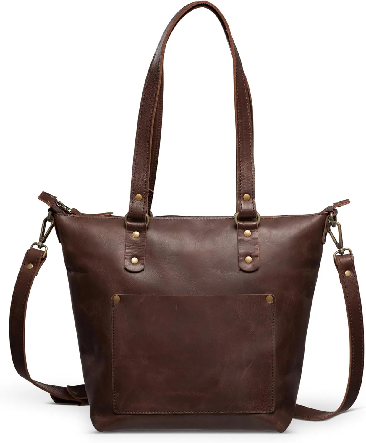 HIDES Crossbody Leather Tote Bag, Handcrafted Travel Companion Premium Full-Grain Leather Zipper Compartment Removable Strap