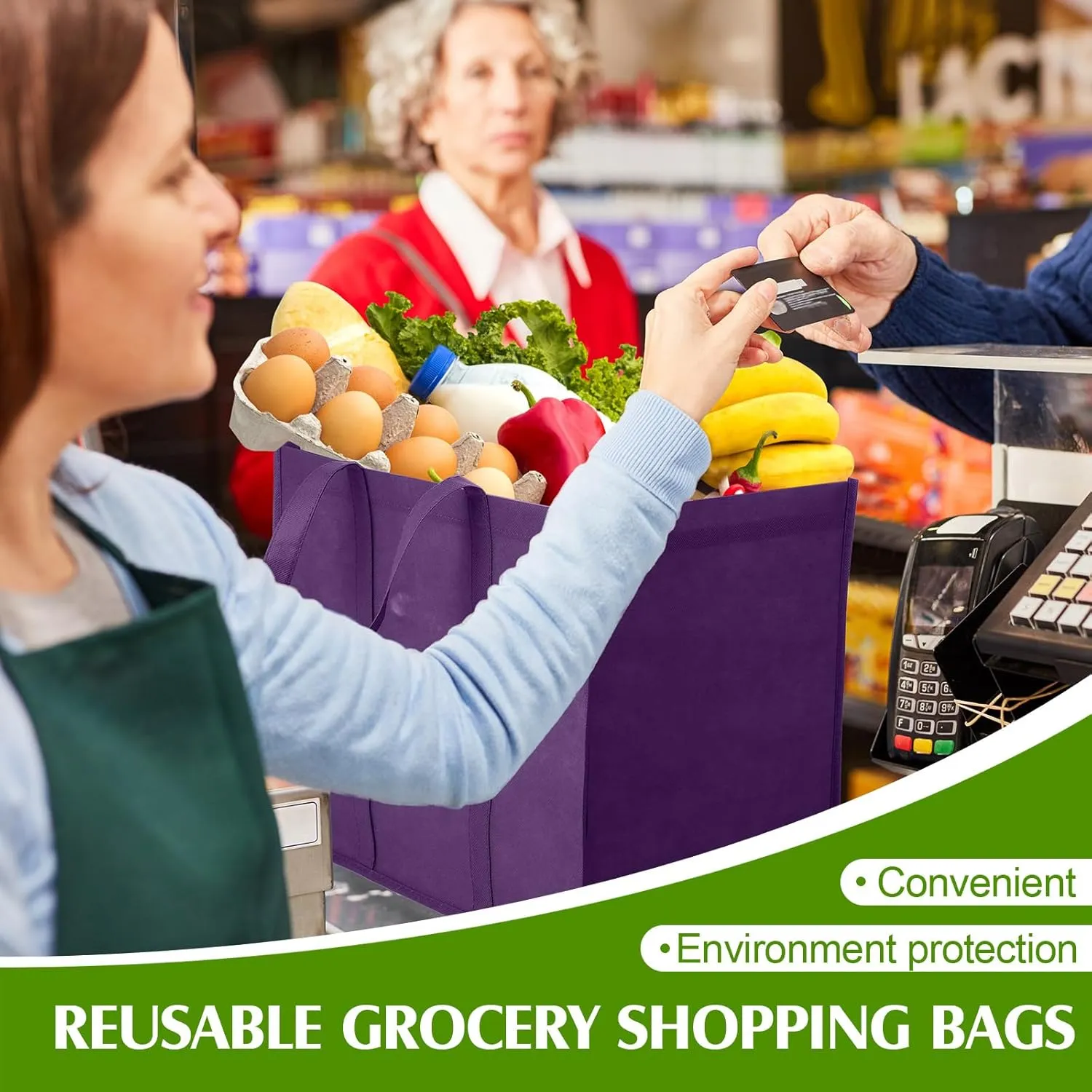 Hillban 30 Pack Reusable Grocery Bags Bulk Large Shopping Bags Washable Foldable Heavy Duty Totes Storage Bags with handles