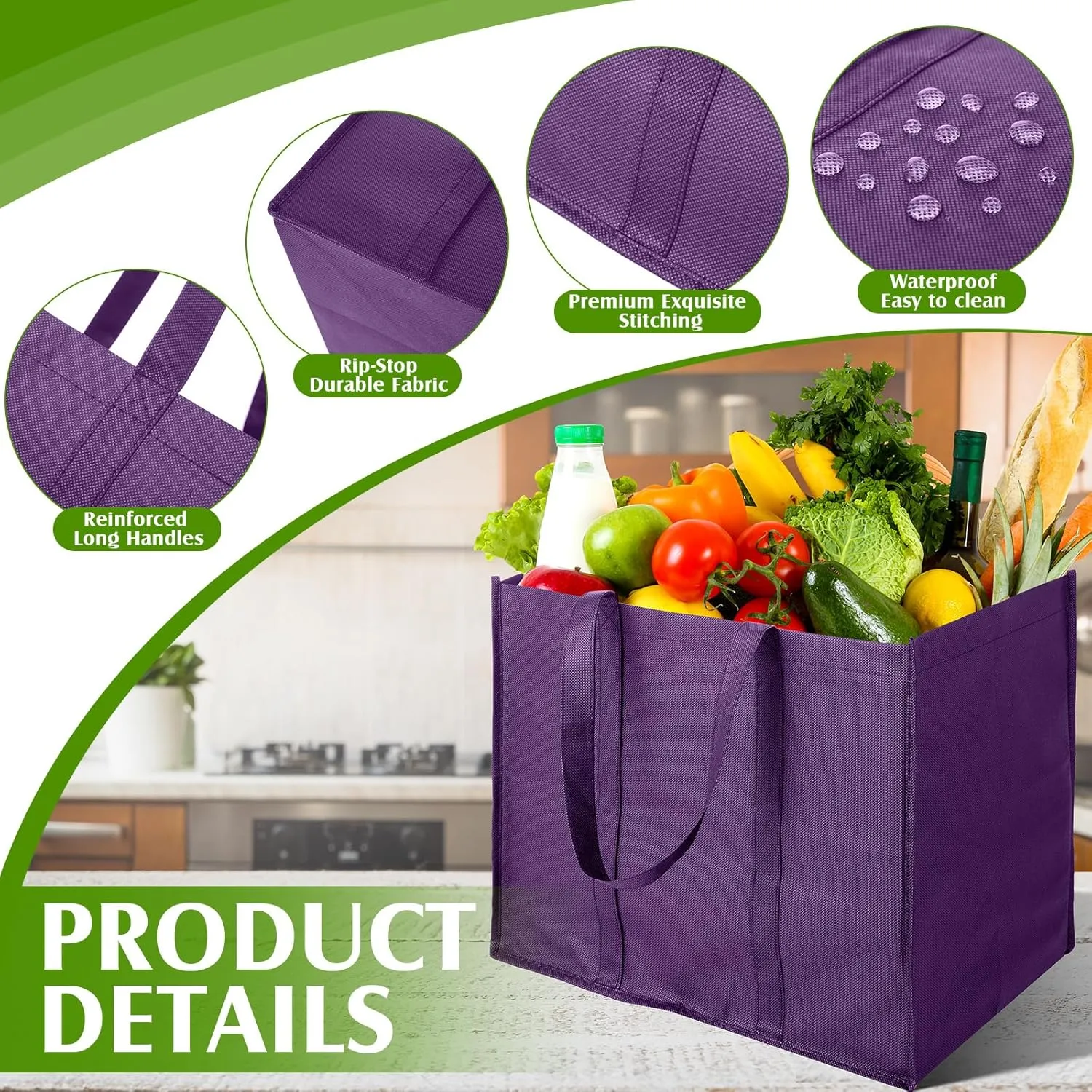 Hillban 30 Pack Reusable Grocery Bags Bulk Large Shopping Bags Washable Foldable Heavy Duty Totes Storage Bags with handles