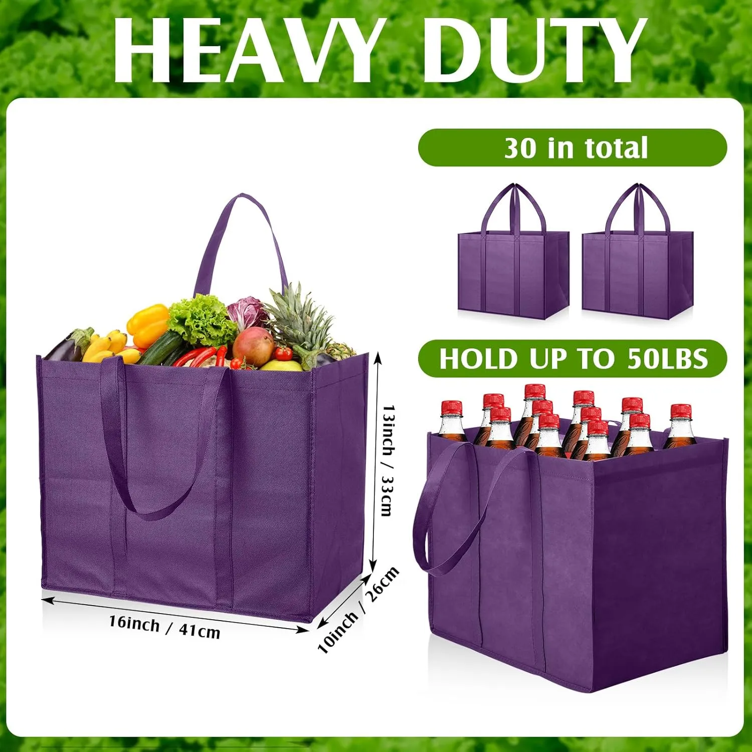 Hillban 30 Pack Reusable Grocery Bags Bulk Large Shopping Bags Washable Foldable Heavy Duty Totes Storage Bags with handles