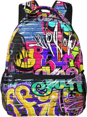 Hip-Hop Graffiti Print Teens Backpack for Boys & Girls, Perfect Size for Student & Travel Backpacks,Color3