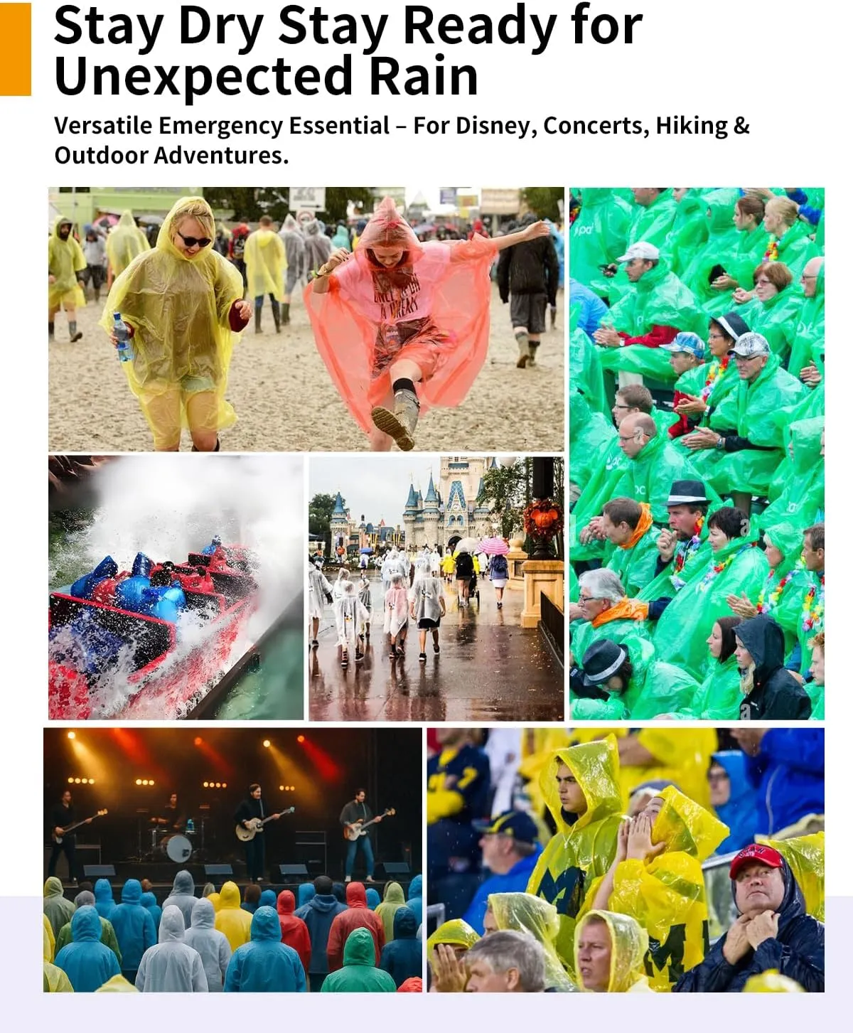 Hitituto Disposable Rain Ponchos Extra Long Waterproof Emergency Poncho with Hood for Adults, Bulk Family Pack Raincoat
