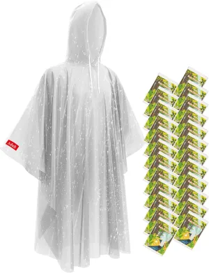 Hitituto Disposable Rain Ponchos Extra Long Waterproof Emergency Poncho with Hood for Adults, Bulk Family Pack Raincoat