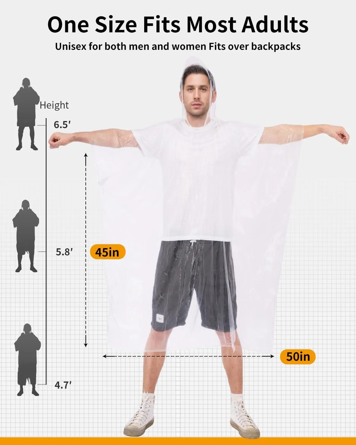 Hitituto Disposable Rain Ponchos Extra Long Waterproof Emergency Poncho with Hood for Adults, Bulk Family Pack Raincoat