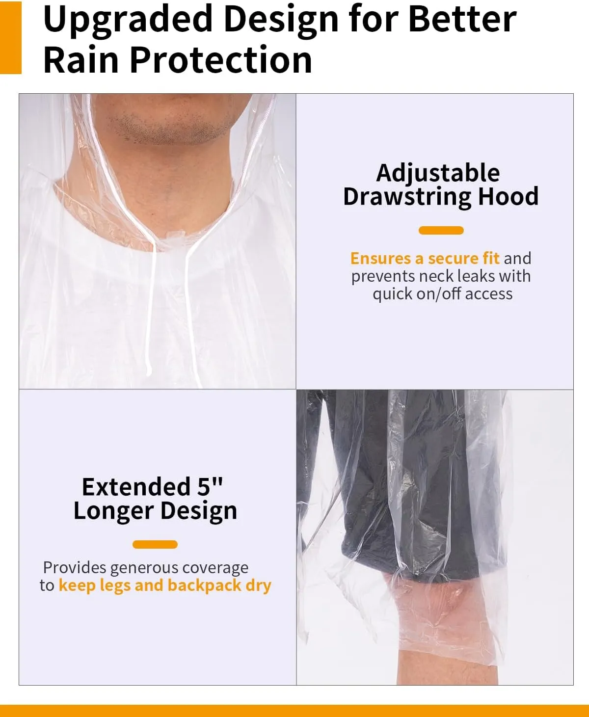 Hitituto Disposable Rain Ponchos Extra Long Waterproof Emergency Poncho with Hood for Adults, Bulk Family Pack Raincoat