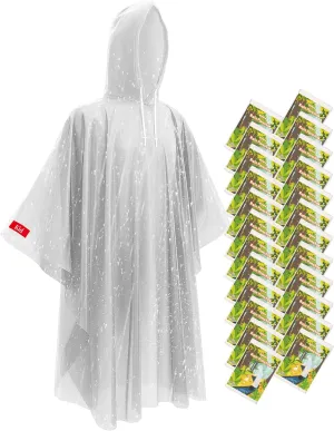 Hitituto Kids Waterproof Disposable Rain Ponchos Hooded Emergency Raincoat, Bulk Family Multi-Pack