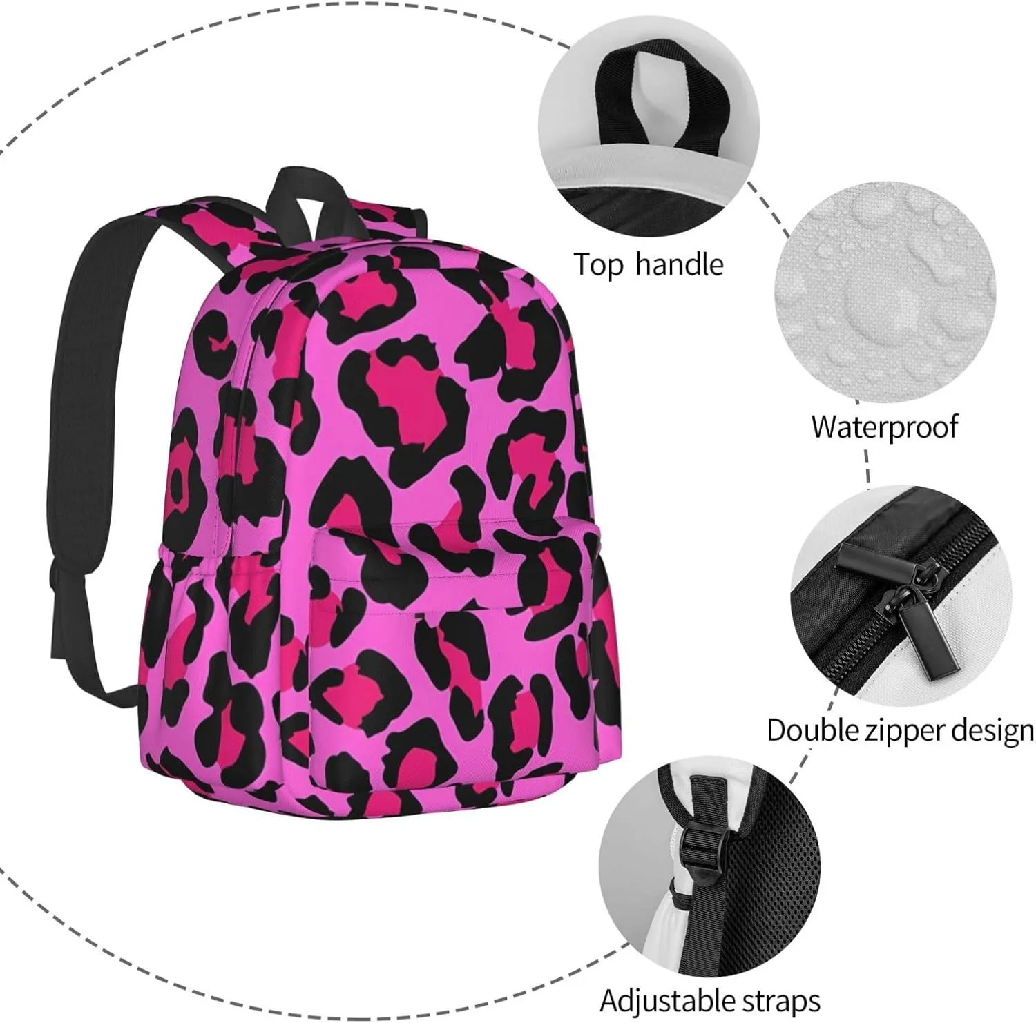 Hot Pinks Leopard Backpacks 15 Inch Laptop Backpack Multipurpose Double Shoulder Bag for Men Women Gifts