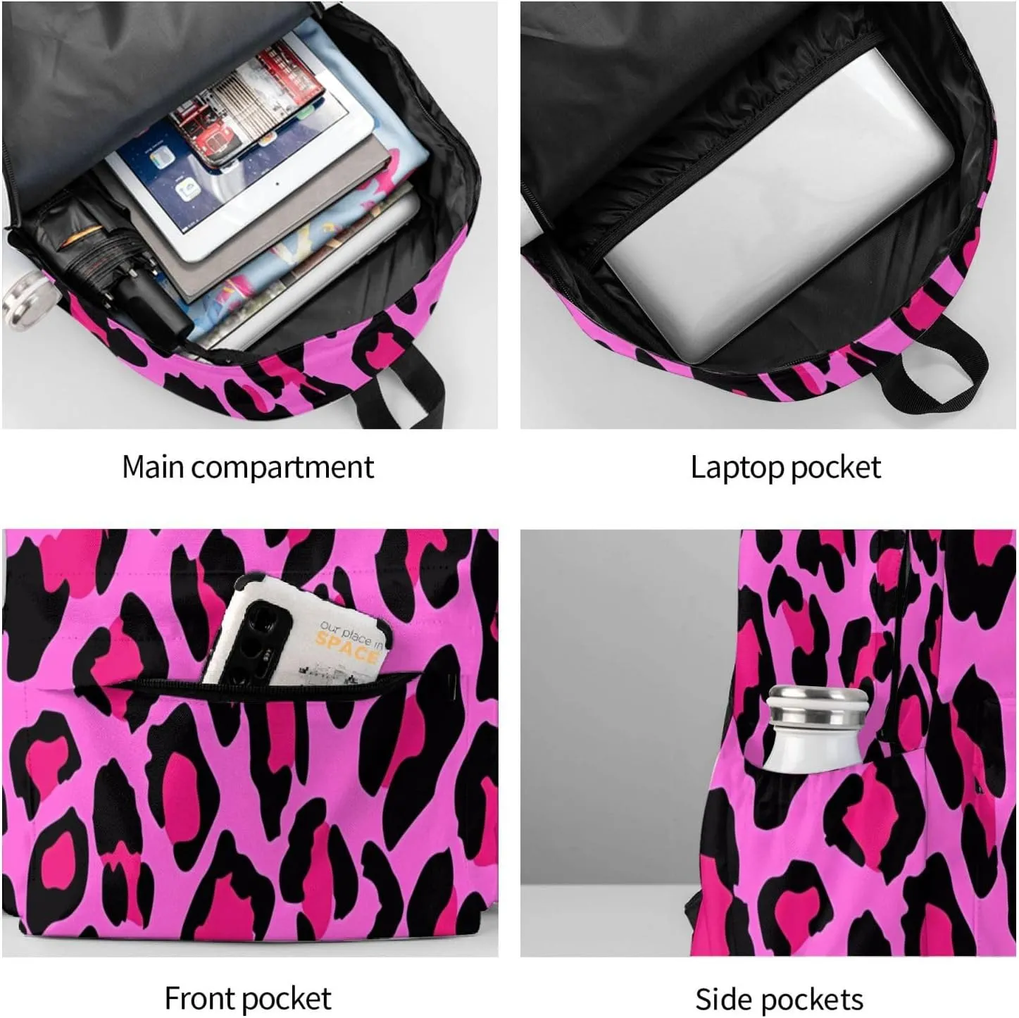Hot Pinks Leopard Backpacks 15 Inch Laptop Backpack Multipurpose Double Shoulder Bag for Men Women Gifts
