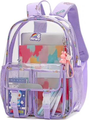 HTWO Clear Backpack for School Heavy Duty Transparent Bookbag for Girls Gift Stadium See Through Backpacks for Women Teenage Travel bags(Purple)