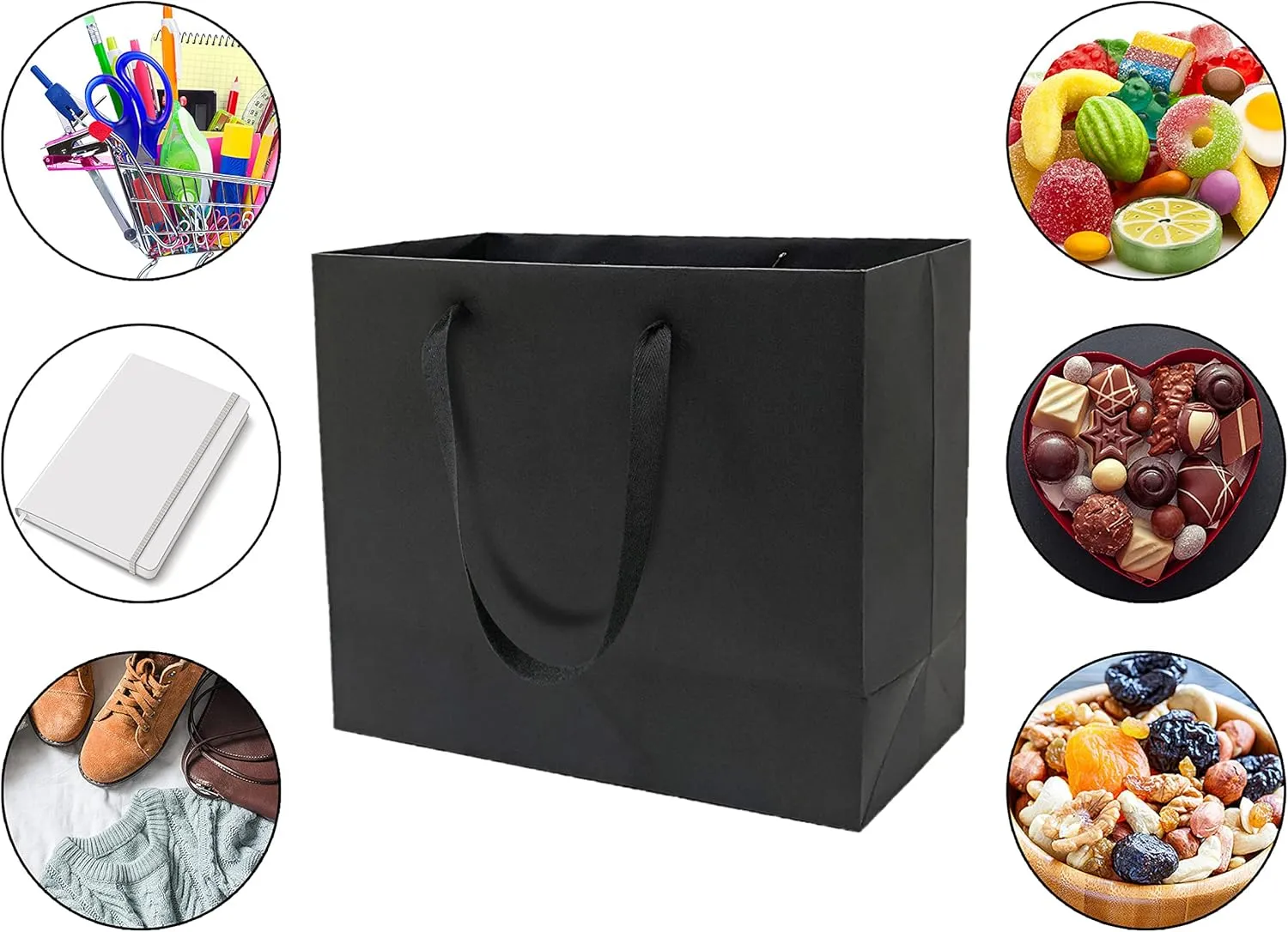 HUAPRINT Black Paper Bags,Gift Bags,Shopping bags with Ribbon Handles,30 Packs 13x5x10Inch,Retail Bags,Party Favor Bags,Merchandise Business Bags,Wedding Bags