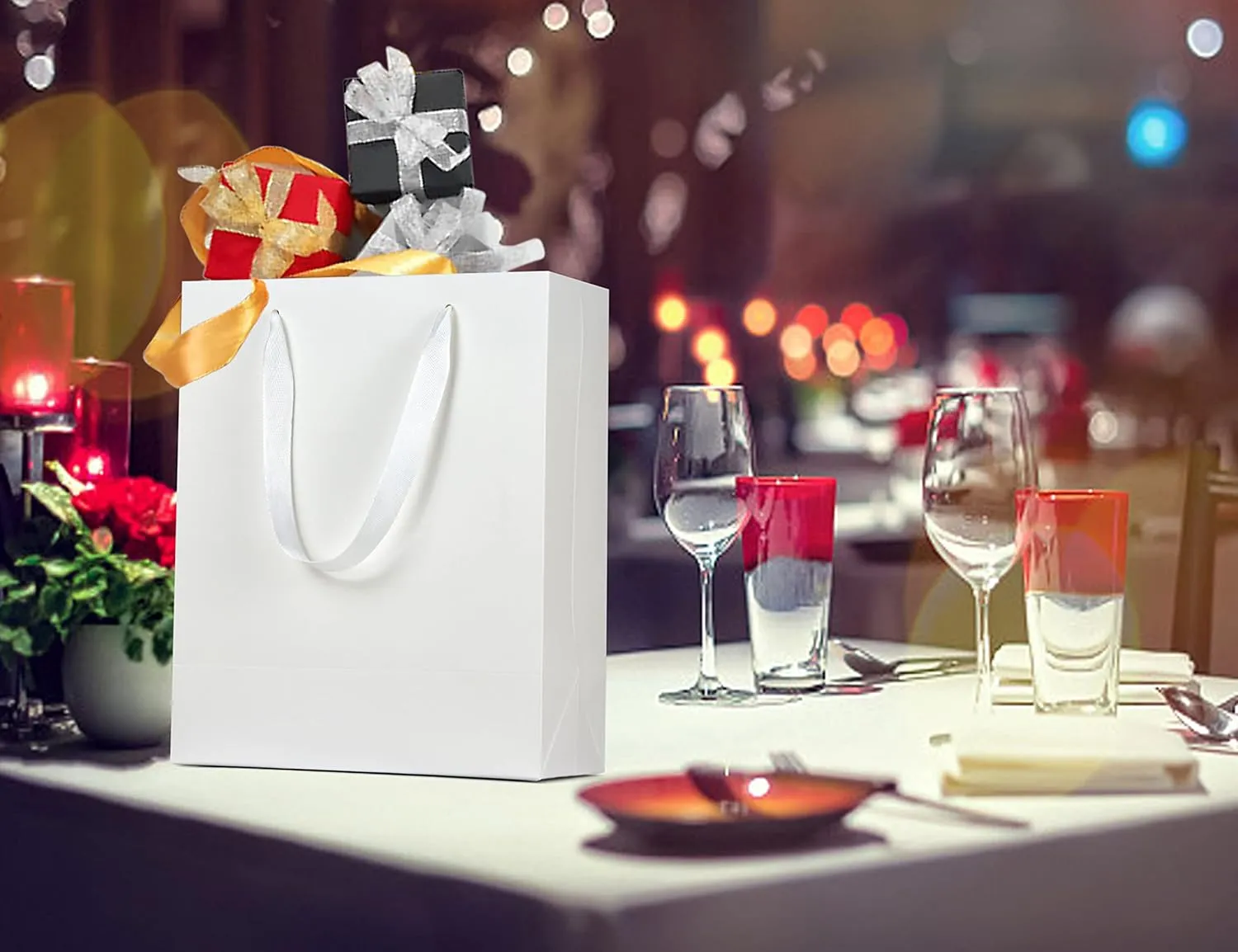 HUAPRINT White Paper Bags - 20 Pack Kraft Bags, 10x4.5x11inch, Perfect for Gifts, Shopping, Parties, Weddings & Business