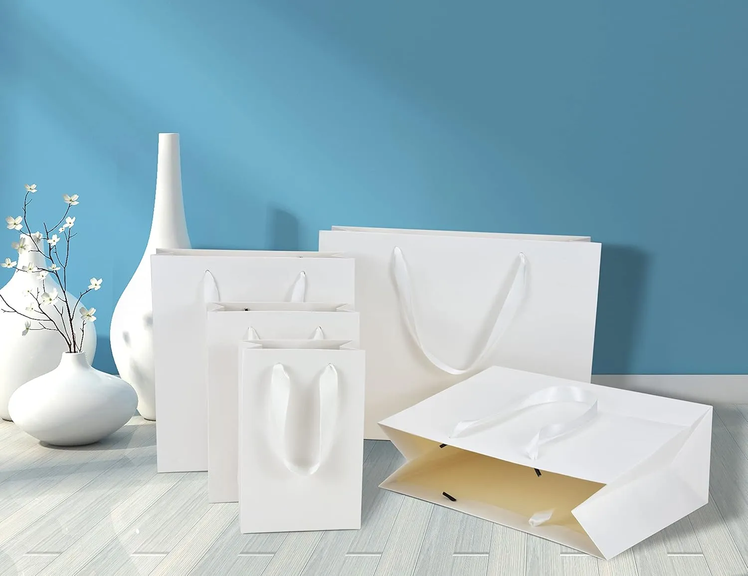 HUAPRINT White Paper Bags - 20 Pack Kraft Bags, 10x4.5x11inch, Perfect for Gifts, Shopping, Parties, Weddings & Business