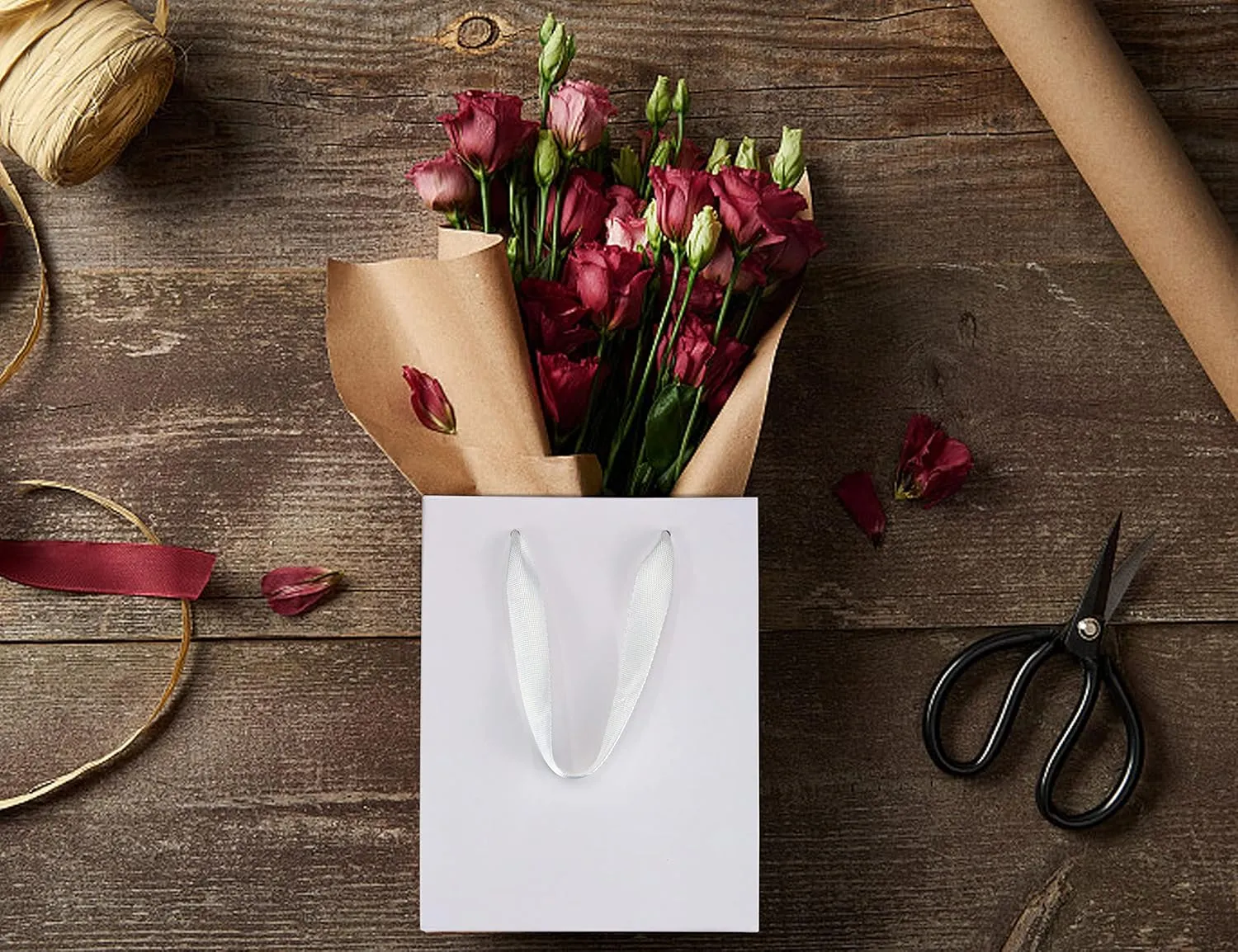 HUAPRINT White Paper Bags - 20 Pack Kraft Bags, 10x4.5x11inch, Perfect for Gifts, Shopping, Parties, Weddings & Business