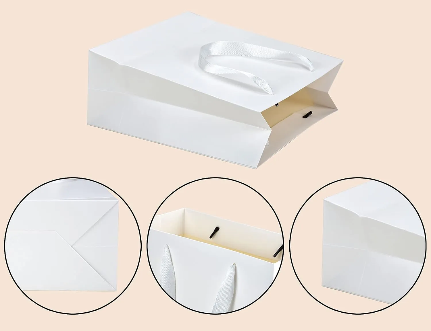 HUAPRINT White Paper Bags - 20 Pack Kraft Bags, 10x4.5x11inch, Perfect for Gifts, Shopping, Parties, Weddings & Business