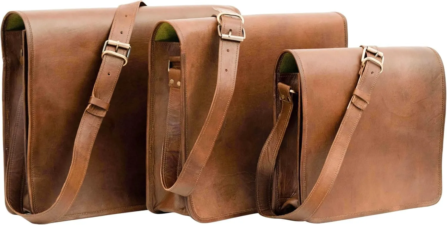 IndianHandoArt 18 inch Leather Real Messenger bag for Laptop Briefcase Satchel Men and Women (18 inch Large)