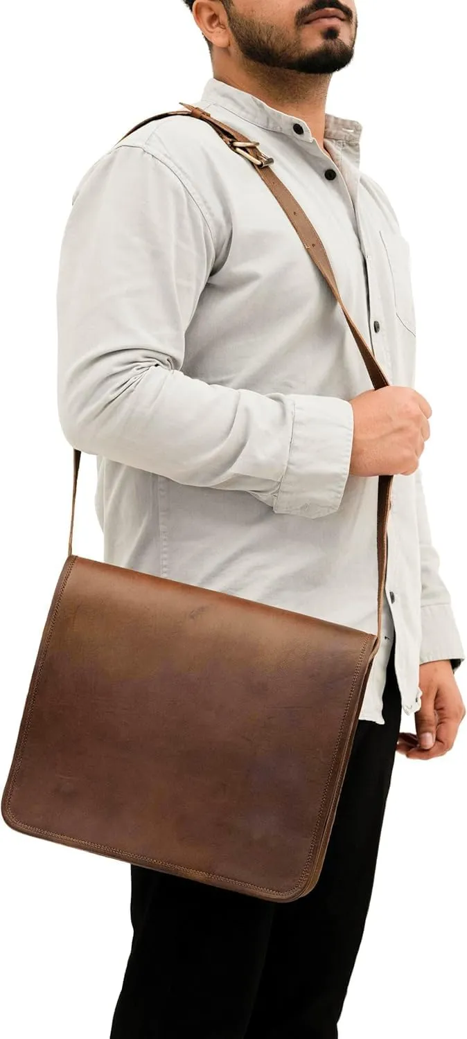 IndianHandoArt 18 inch Leather Real Messenger bag for Laptop Briefcase Satchel Men and Women (18 inch Large)