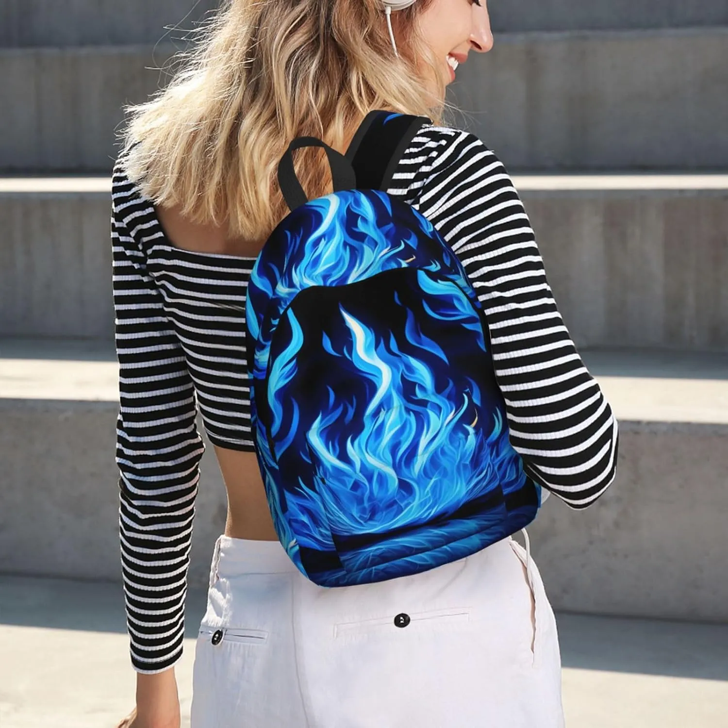 Indigo Flame Print Canvas Casual Lightweight Duffel Bag, Fashion Duffel Bag, Casual Daypack, Unisex Travel Backpack