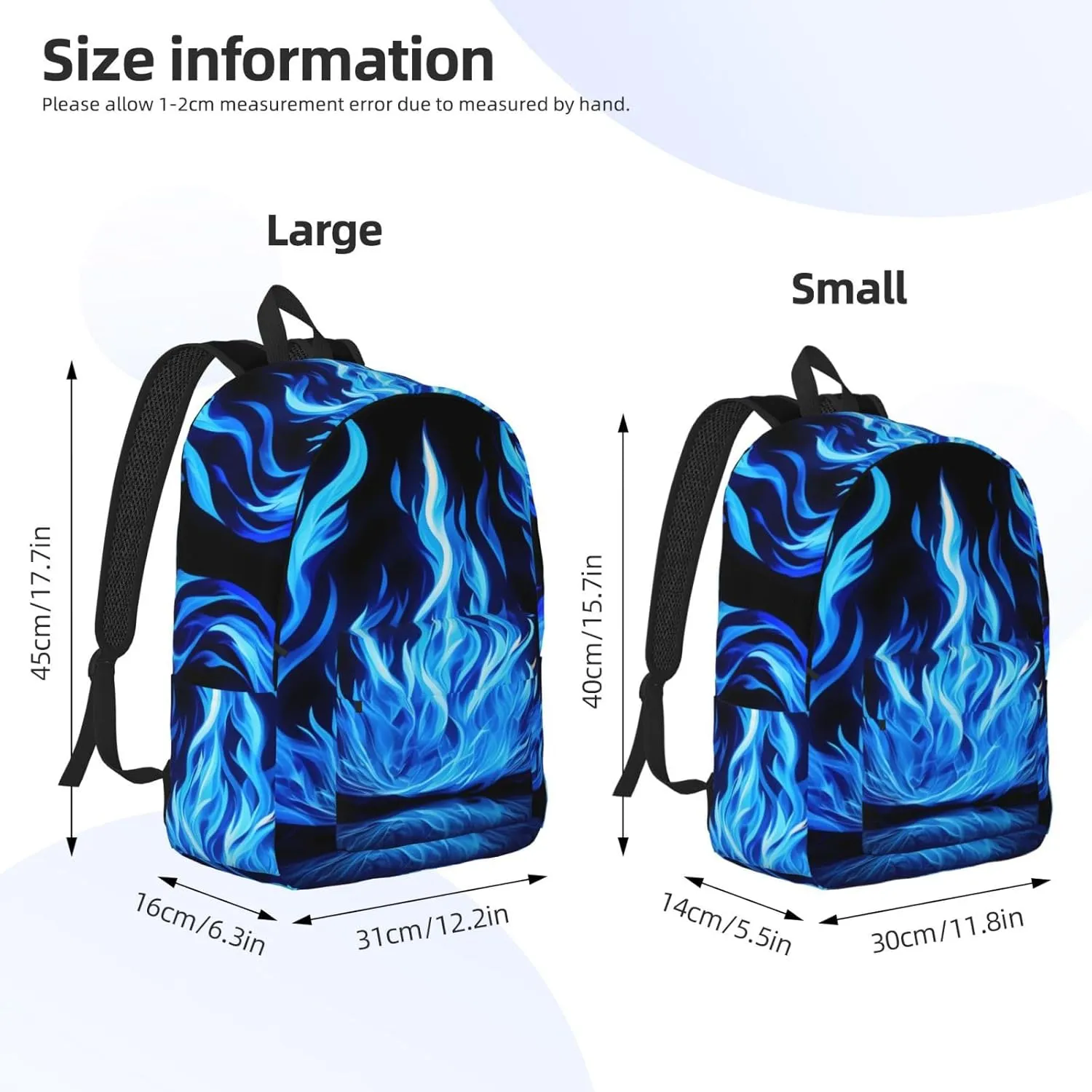 Indigo Flame Print Canvas Casual Lightweight Duffel Bag, Fashion Duffel Bag, Casual Daypack, Unisex Travel Backpack
