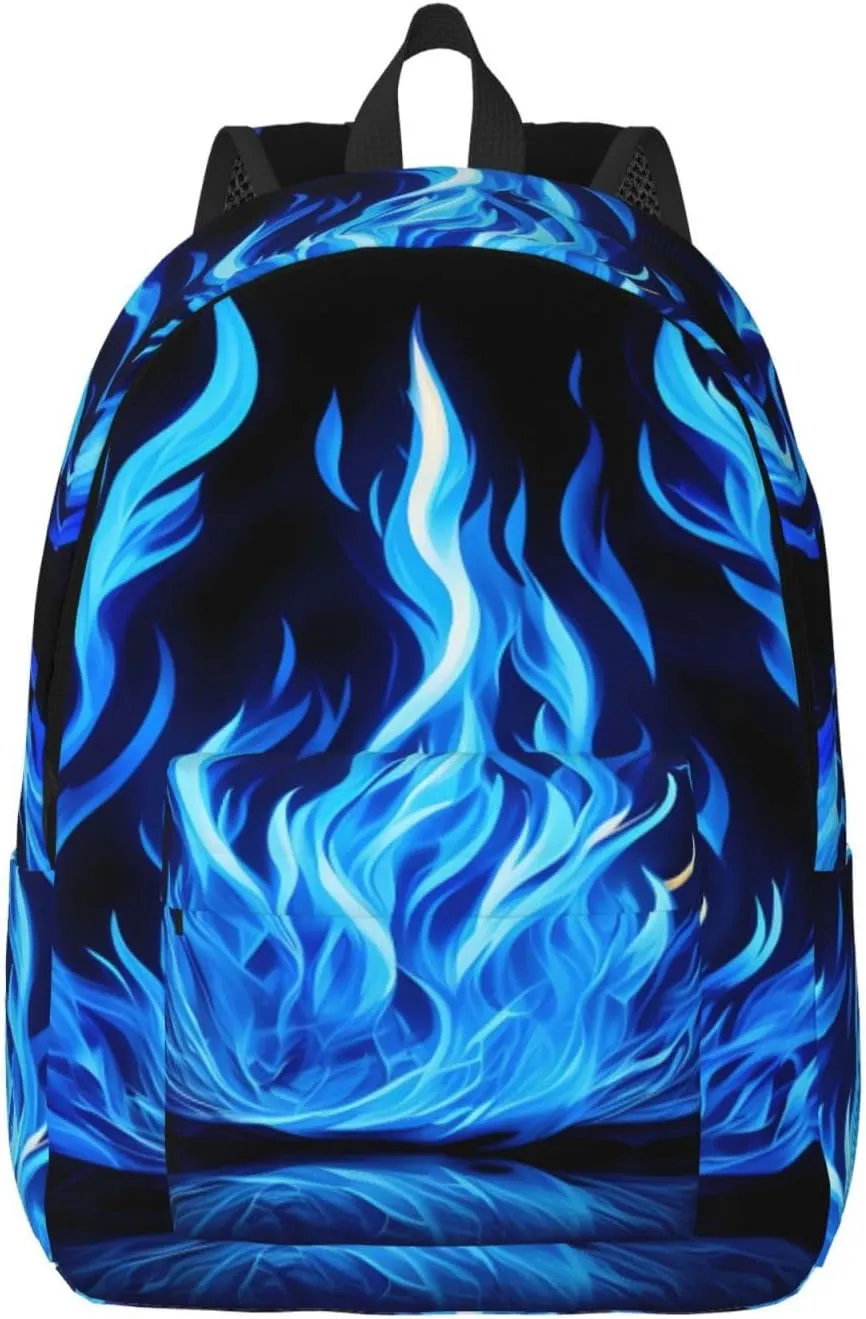 Indigo Flame Print Canvas Casual Lightweight Duffel Bag, Fashion Duffel Bag, Casual Daypack, Unisex Travel Backpack