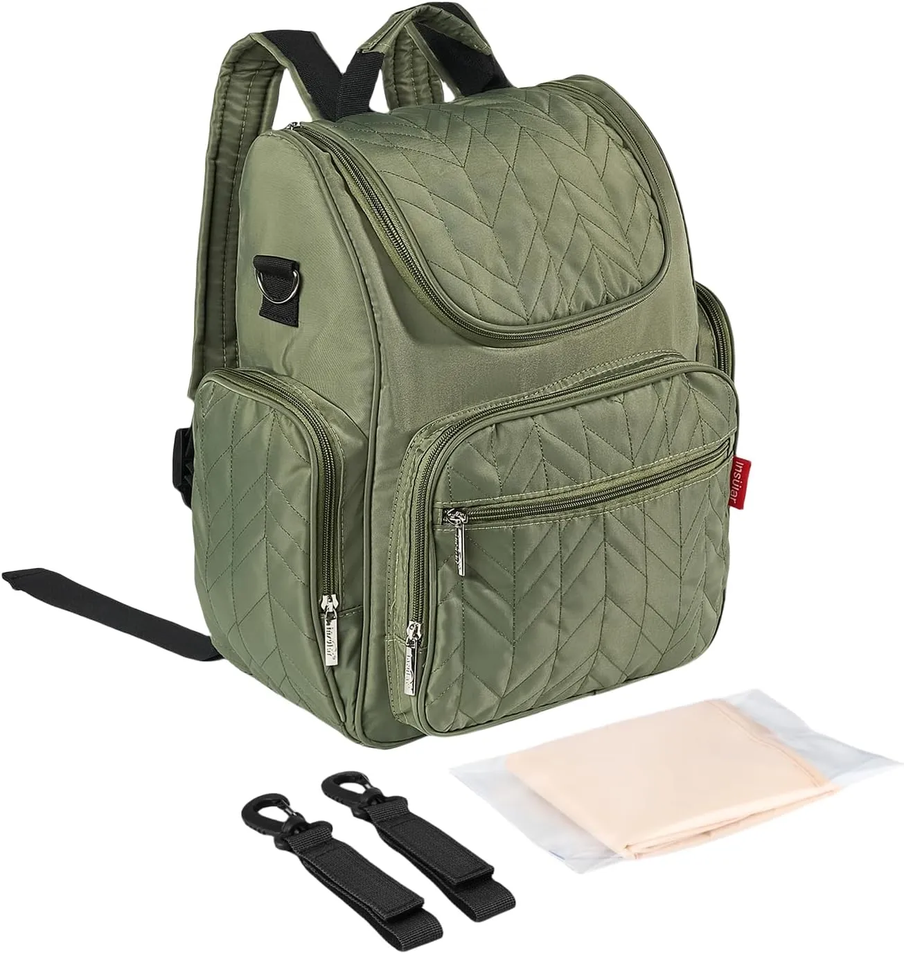 insular Diaper Bag Backpack, Multi-Function Travel Back Pack, Waterproof Changing Bag for Mom Girls, Large Capacity Baby Bag with Stroller Straps and Changing Pad, Green