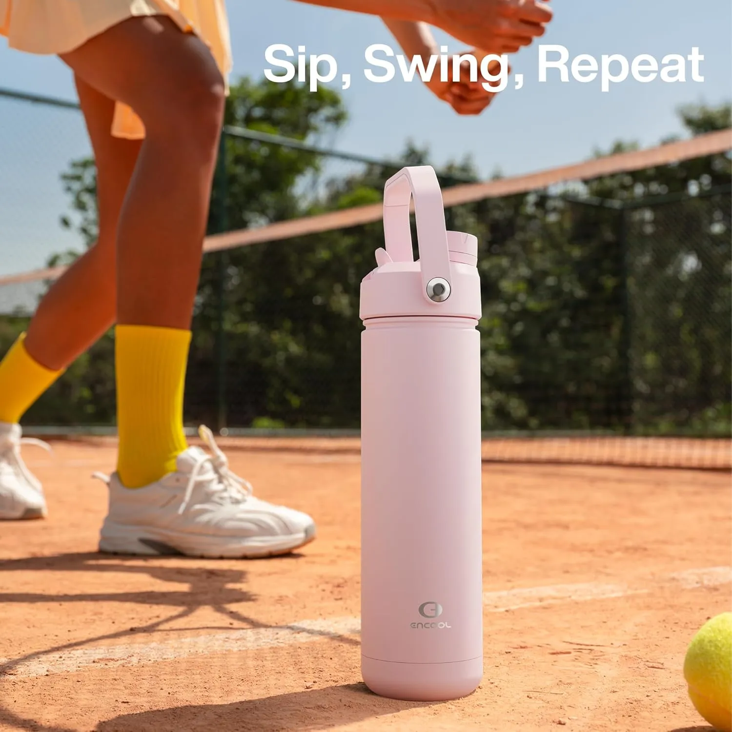 Insulated Water Bottle with Straw - Encool Stainless Steel Water Bottle, Leak-Proof, BPA-Free, Double Wall Vacuum Keeps Cold for 24 Hours for Sports, Travel, School (18 oz, Cotton Candy)