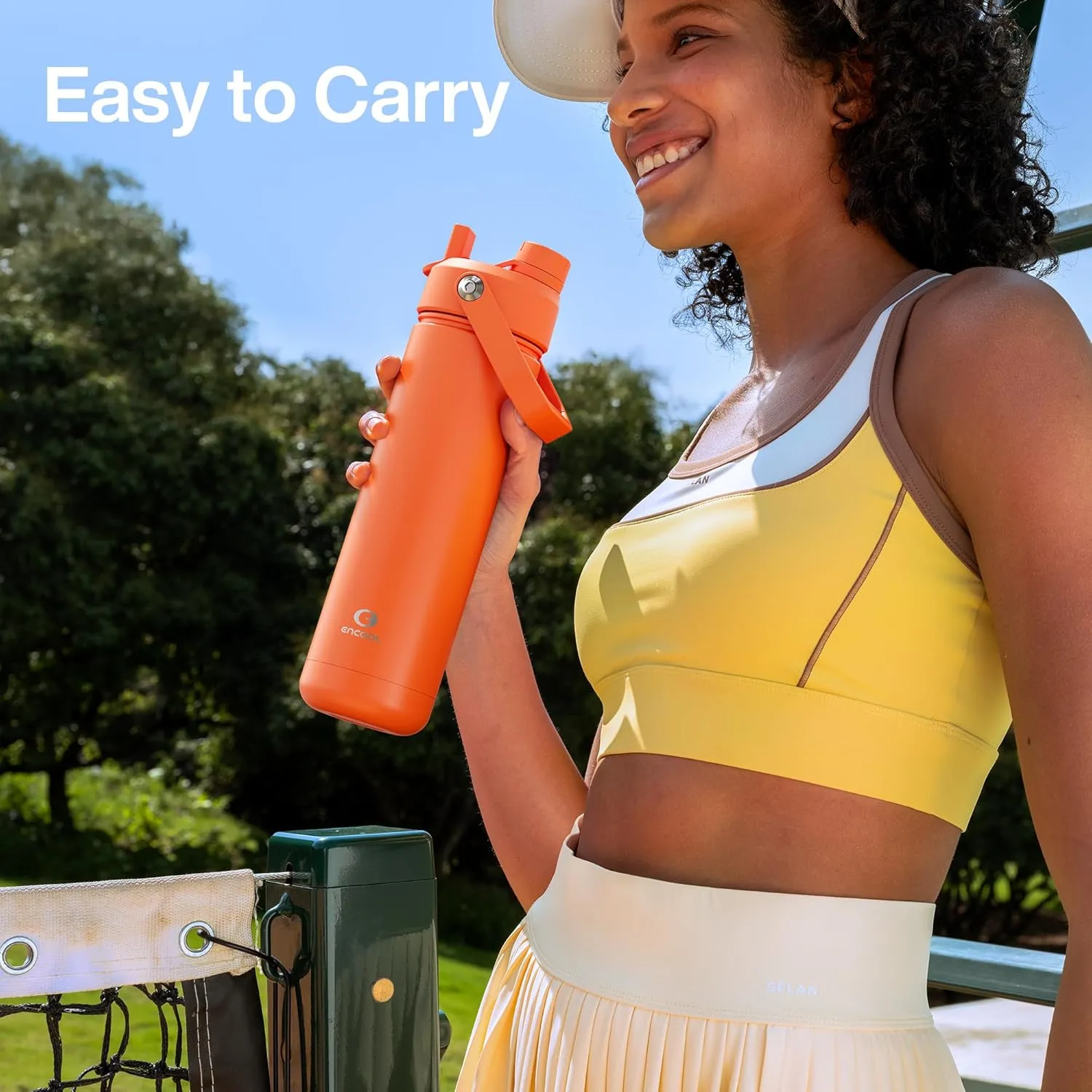 Insulated Water Bottle with Straw - Encool Stainless Steel Water Bottle, Leak-Proof, BPA-Free, Double Wall Vacuum Keeps Cold for 24 Hours for Sports, Travel, School (26 oz, Moderate Orange)