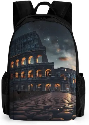 Italy Ancient Roman Landmarks Night Backpack Lightweight Laptop Backpack Work Backpack Carry-on Travel Backpack for Men Women