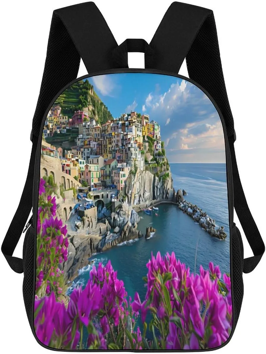 Italy Manarola's Coastline Travel Backpack 17 Inch Laptop Daypack Shoulder Bag with Adjustable Shoulder Straps for Men Women