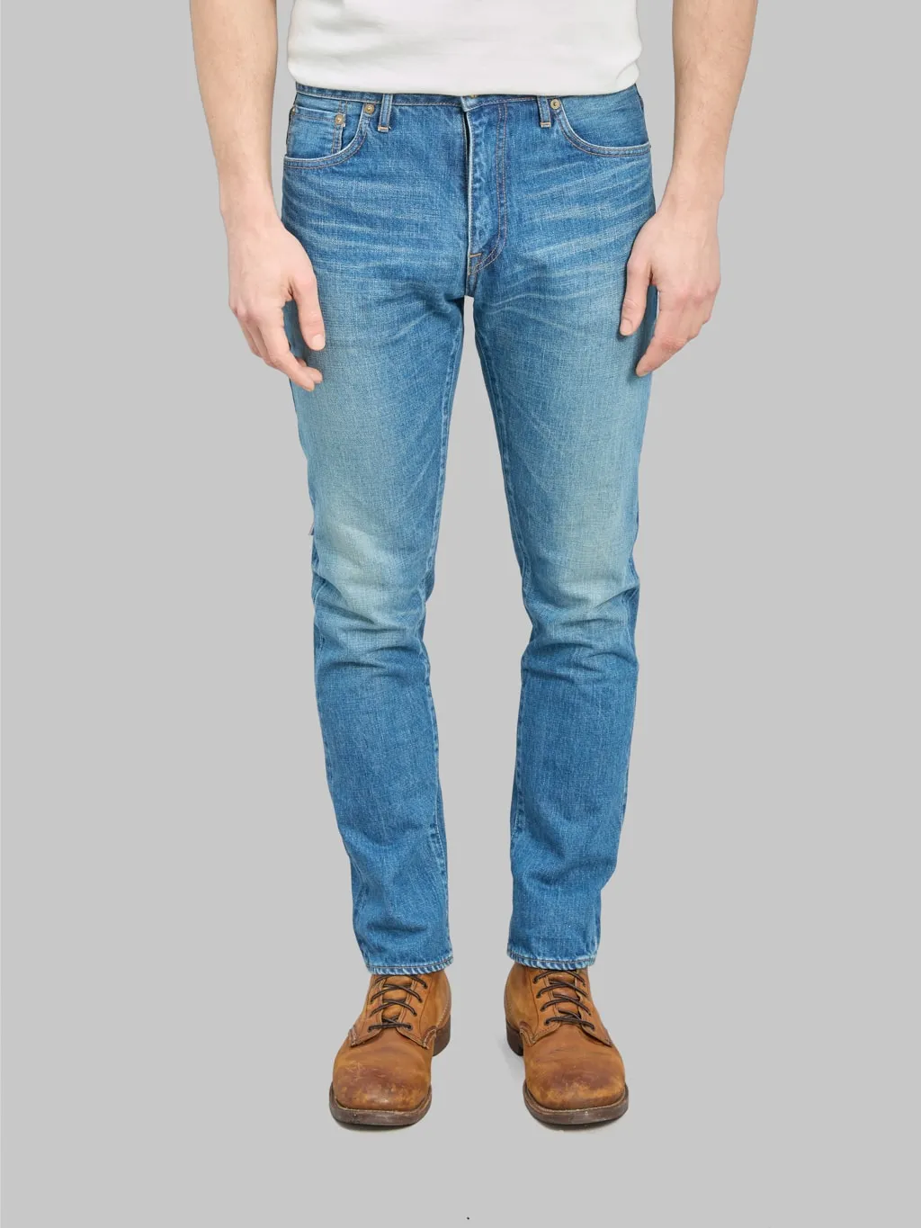 Japan Blue J304-MID 12.5oz Africa Cotton Stonewashed Straight Jeans Middle Indigo