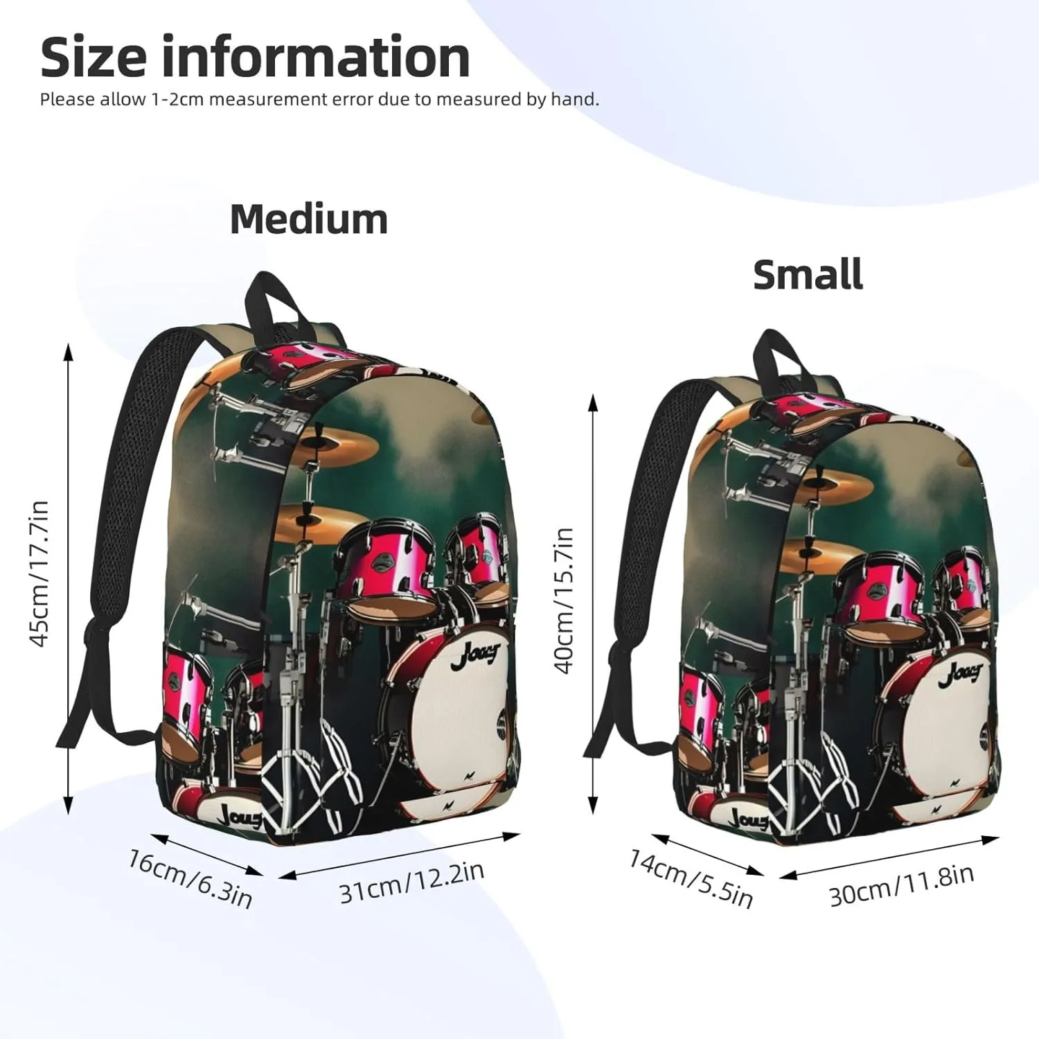 Jazz Drum Classic Style Backpacks Travel Bag For Men Women Lightweight Back Pack With Laptop Compartmen
