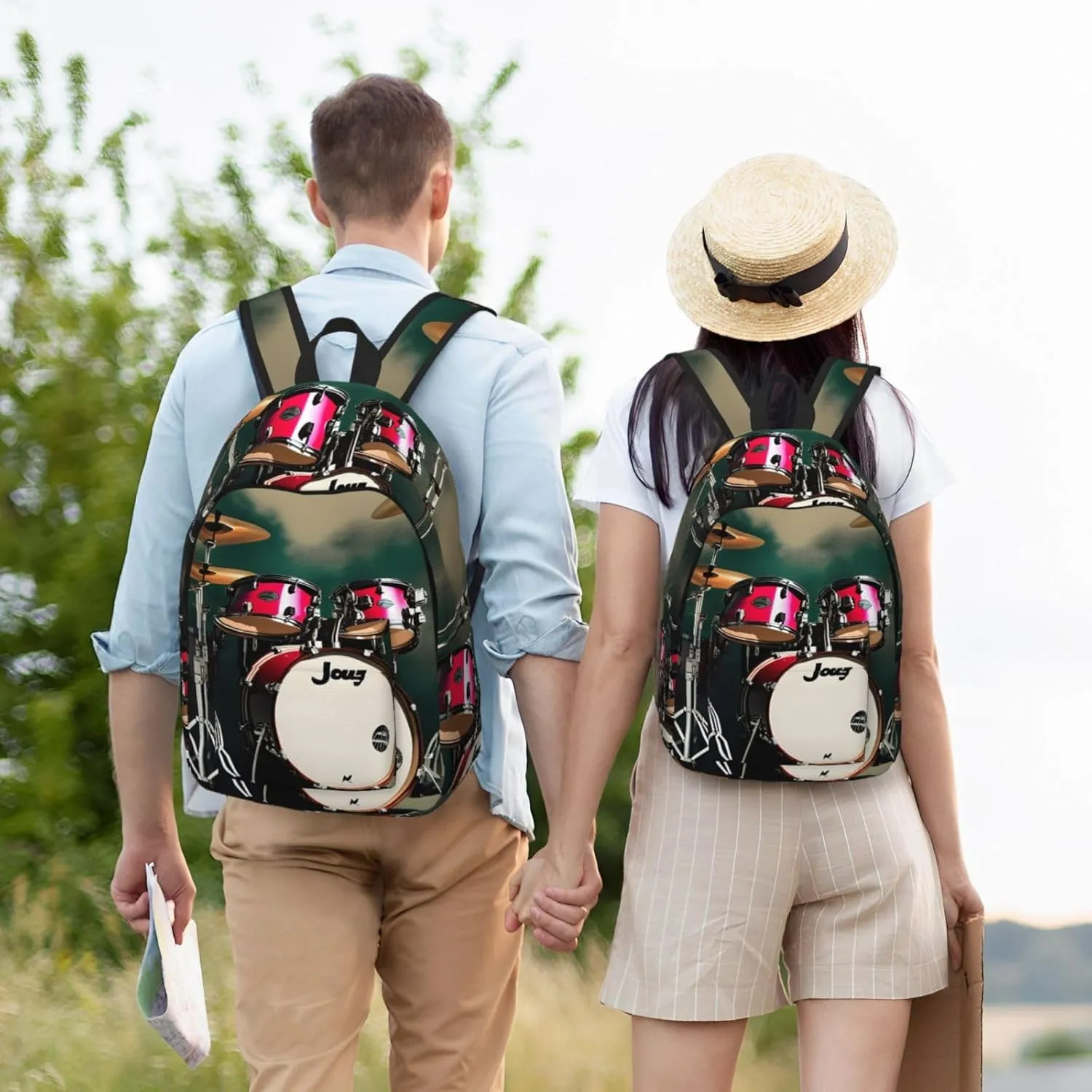 Jazz Drum Classic Style Backpacks Travel Bag For Men Women Lightweight Back Pack With Laptop Compartmen