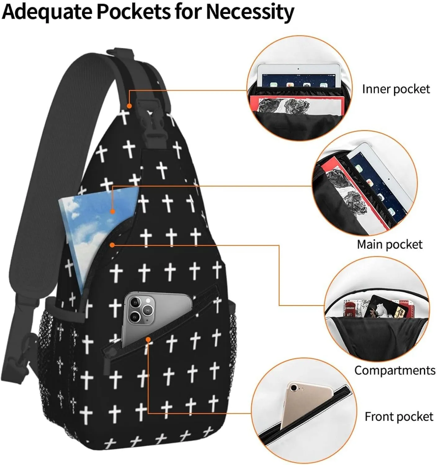 Jesus Cross Pattern Casual Backpack Bag Hiking Travel Shoulder Daypack Adjustable Sling Bags for Men Women