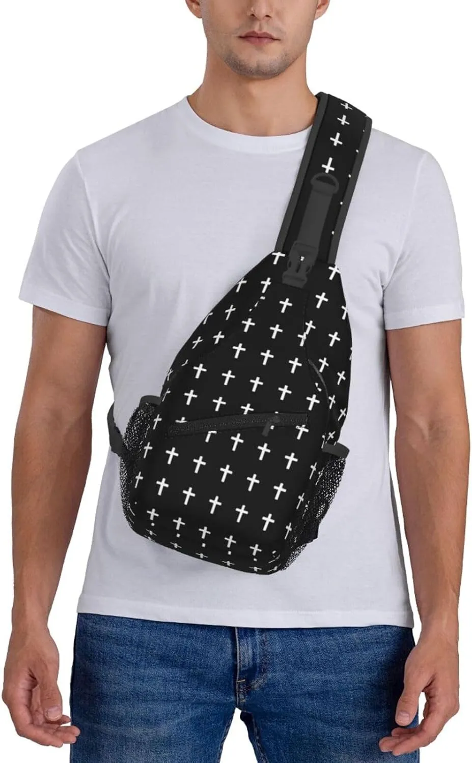 Jesus Cross Pattern Casual Backpack Bag Hiking Travel Shoulder Daypack Adjustable Sling Bags for Men Women