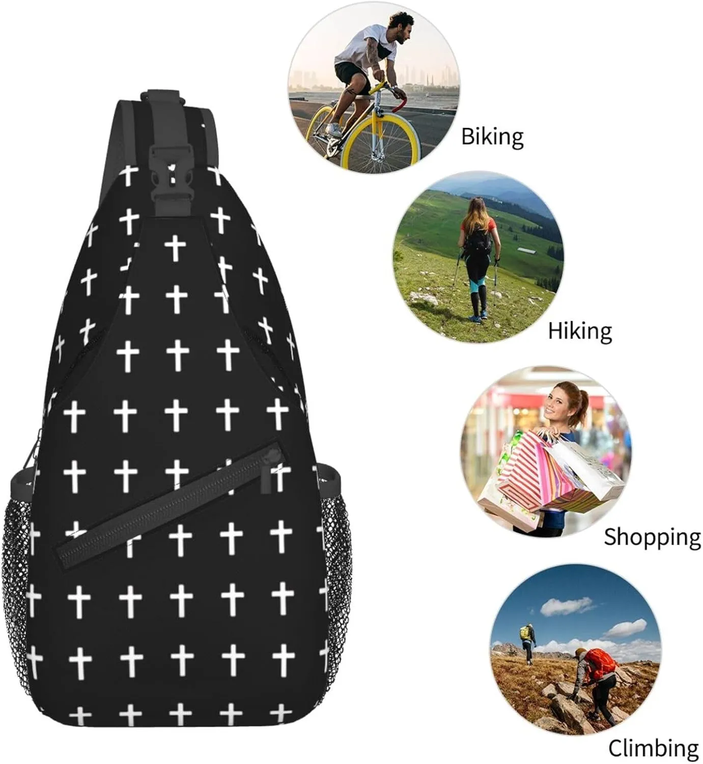 Jesus Cross Pattern Casual Backpack Bag Hiking Travel Shoulder Daypack Adjustable Sling Bags for Men Women
