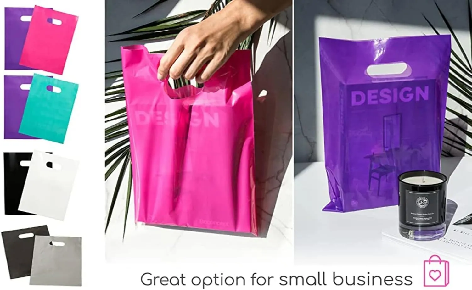 jfs 100Pcs Customized Logo Color Shopping Bag with Handle Plastic Gift Bag Businesses Customer Plastic Bag Personalized Text Logo Custom Plastic Bag (Black,20x30CM)