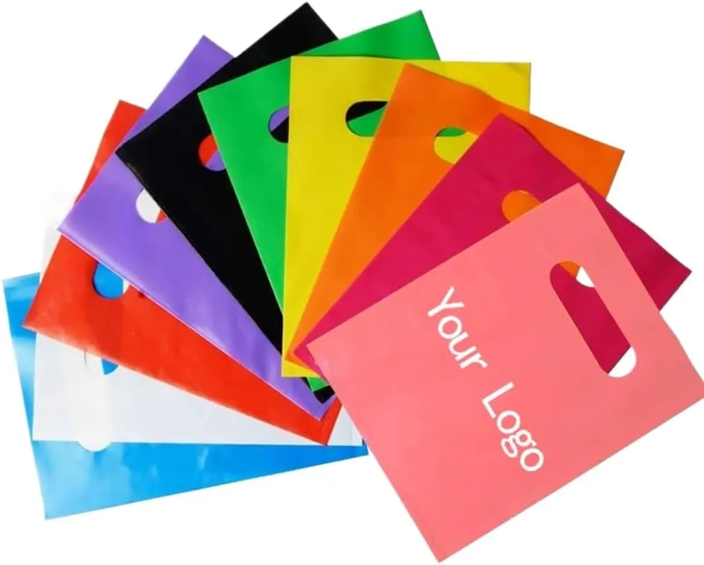 jfs 100Pcs Customized Logo Color Shopping Bag with Handle Plastic Gift Bag Businesses Customer Plastic Bag Personalized Text Logo Custom Plastic Bag (Black,20x30CM)