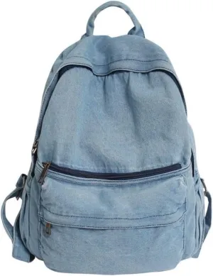 JHTPSLR Preppy Backpack Denim Backpack Vintage Aesthetic Backpack Cowboy Backpack Solid Denim Book Bags Casual Daypack Backpack Supplies (Grey Blue)