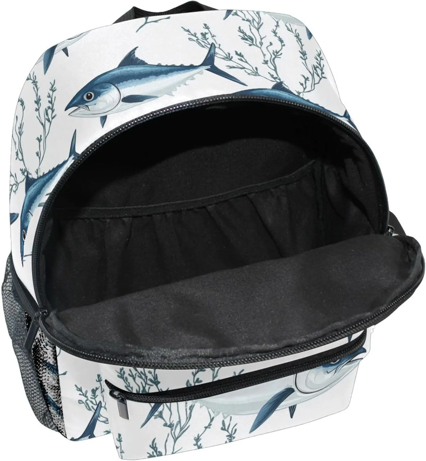 JUNZAN Cartoon Bluefin Tuna White Kids Backpack for Boy Bottle Pockets Toddlers Backpacks for Boys Bookbag for Kindergarten