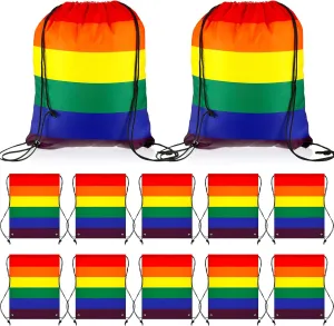 Kacctyen 12 Pcs Rainbow Drawstring Backpack Bag LGBTQ Gay Pride Alliance Sling Sport Yoga Sackpack Pride Stuff Striped String Cinch Pride Gifts Accessory for Men Women Gym